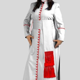 White Women’s Cassock with Red Trim & 33 Buttons