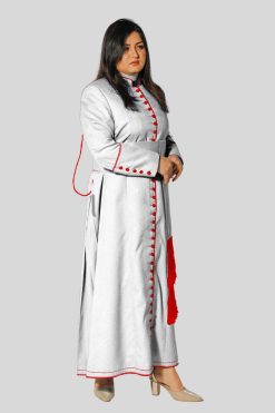 Ladies White Cassocks Cassock with Red Trim & 33 Buttons