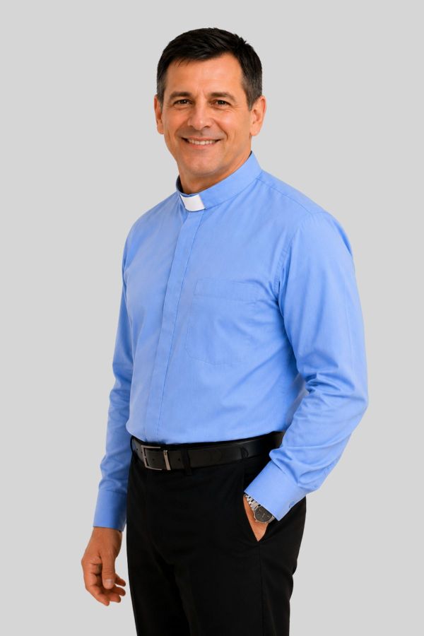 Men's Light Blue Tab Collar Clergy Shirt for Priests