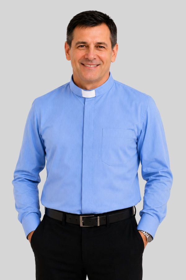 Men's Light Blue Tab Collar Clergy Shirt for Priests
