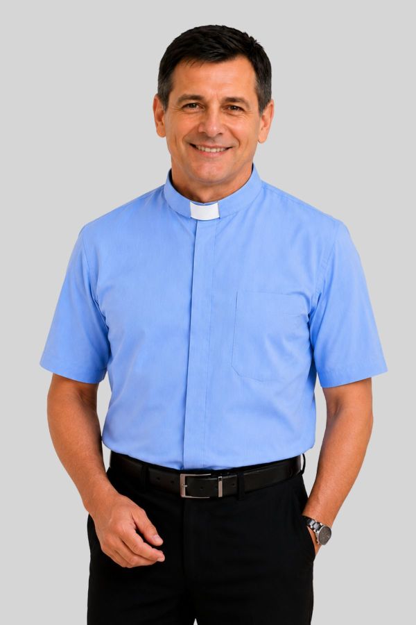 Men's Light Blue Tab Collar Clergy Shirt for Priests