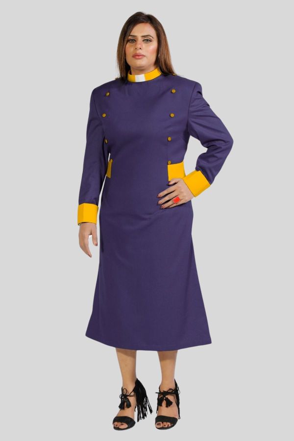 Navy Clergy Dress with Golden Designer Button Style