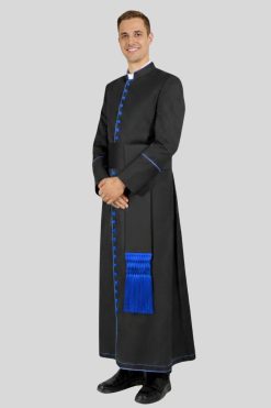 New Imperial Priestly Cassock Black with Royal Blue Trim