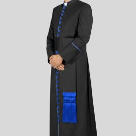 New Imperial Priestly Cassock Black with Royal Blue Trim