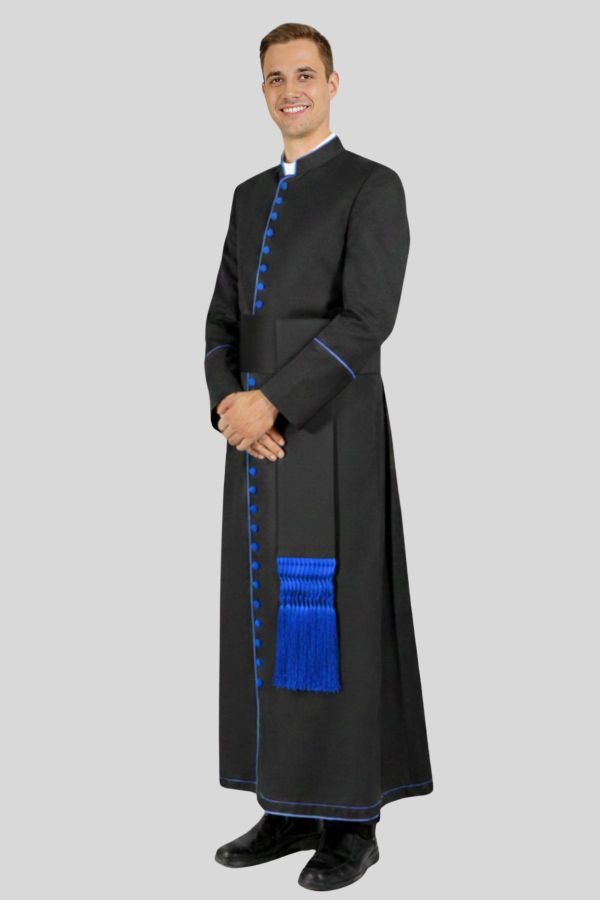 New Imperial Priestly Cassock Black with Royal Blue Trim