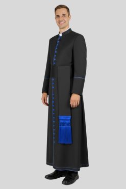 New Imperial Priestly Cassock Black with Royal Blue Trim