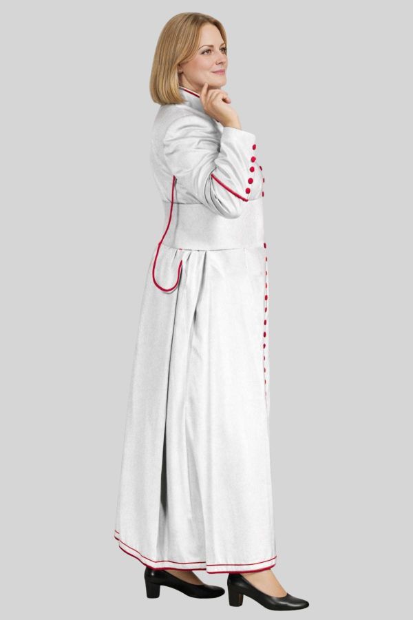 Reverent Women's White Cassock with Classic Trim