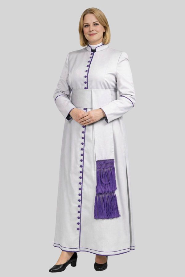 Reverent Women's White Cassock with Red Purple Trim