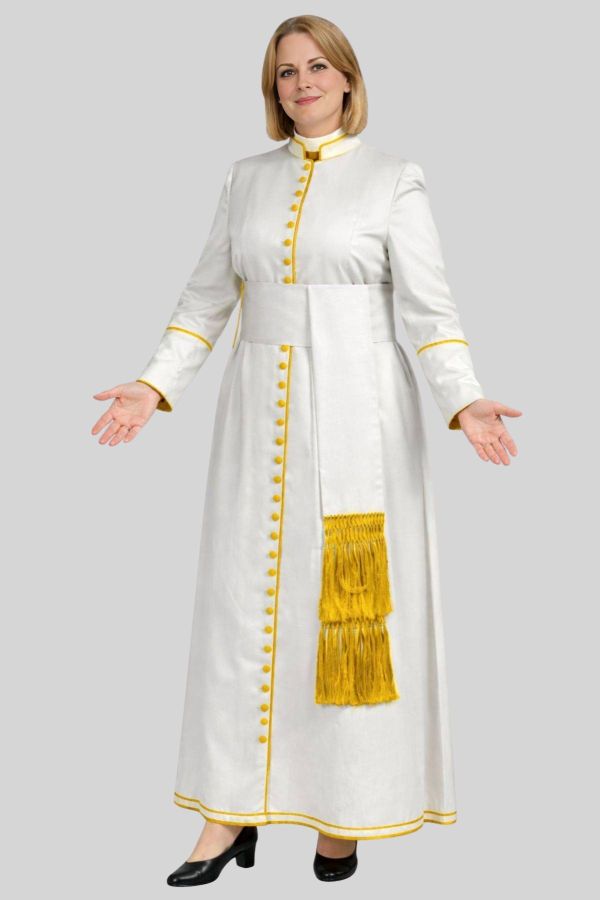 Reverent Women's White Cassock with Golden Trim