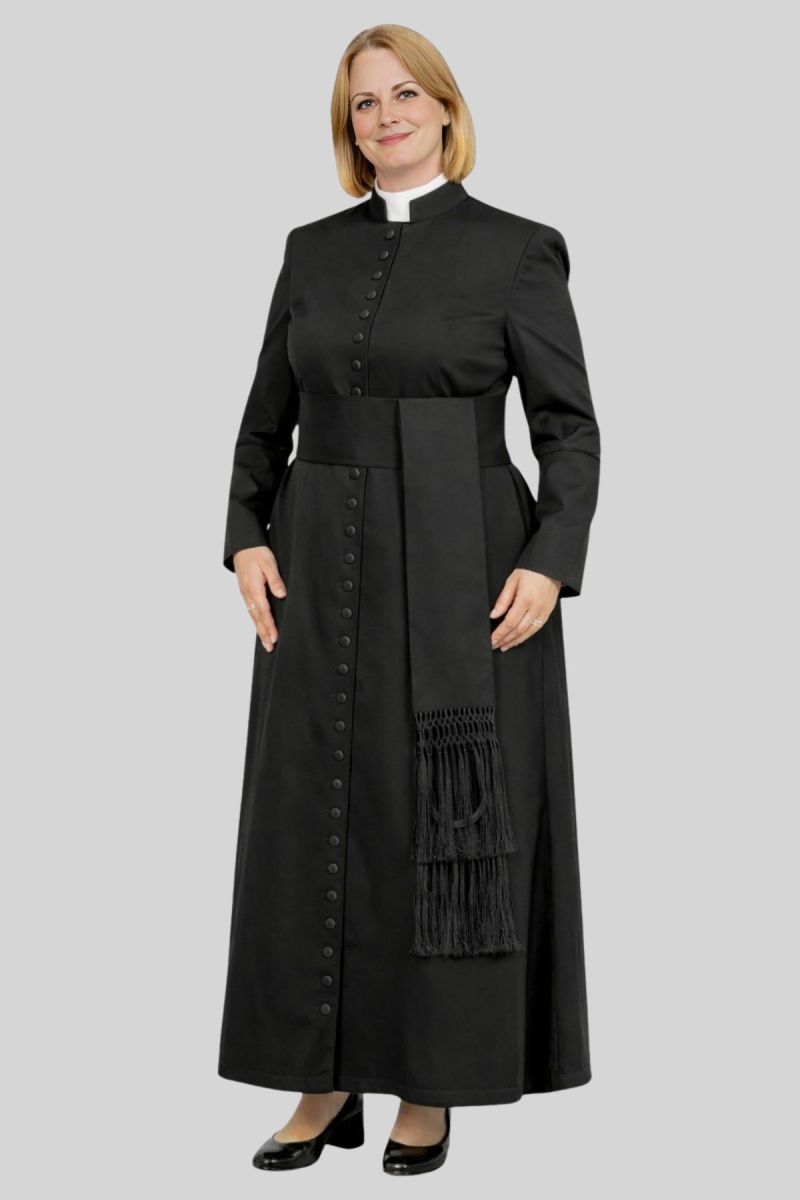 Roman Catholic Rochet Festal Womens White Rochet with Black Cuff Bands - Holy Clergy