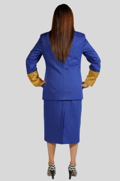 Skirt Suit Blue Royal Blue Skirt Suit for Women with Golden Trim