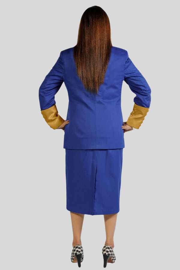 Skirt Suit Blue Royal Blue Skirt Suit for Women with Golden Trim