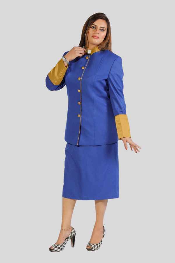 Skirt Suit Blue Royal Blue Skirt Suit for Women with Golden Trim