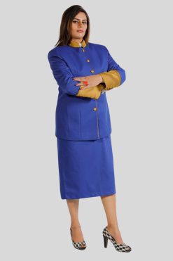 Skirt Suit Blue Royal Blue Skirt Suit for Women with Golden Trim