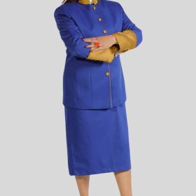 Royal Blue Skirt Suit for Women with Golden Trim
