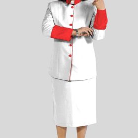 White Skirt Suit with Red Trim for Church Services