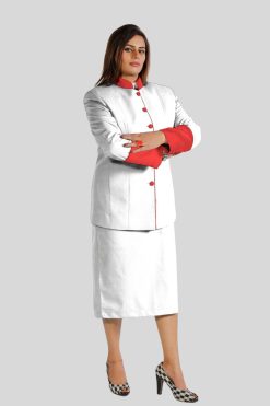 Skirt Suit White with Red Trim for Church Services