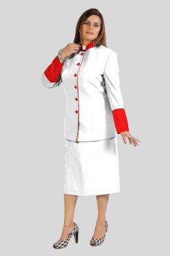 Skirt Suit White with Red Trim for Church Services