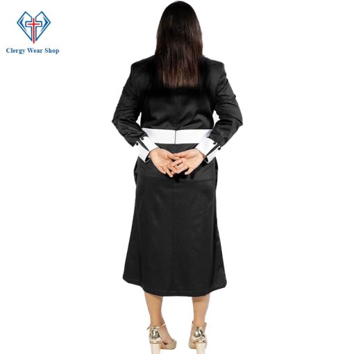 Women’s Clergy Dress Black with White Designer Buttons