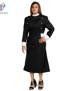 Women’s Clergy Dresses Black with White Designer Button