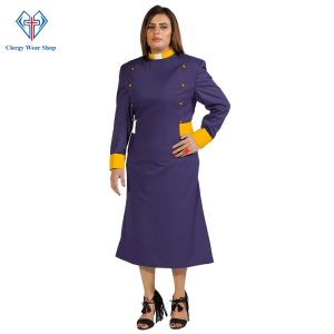Women’s Clergy Dresses Navy with Golden Designer Buttons
