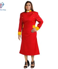 Attractive Women’s Clergy Dress Red with Golden Designer Button