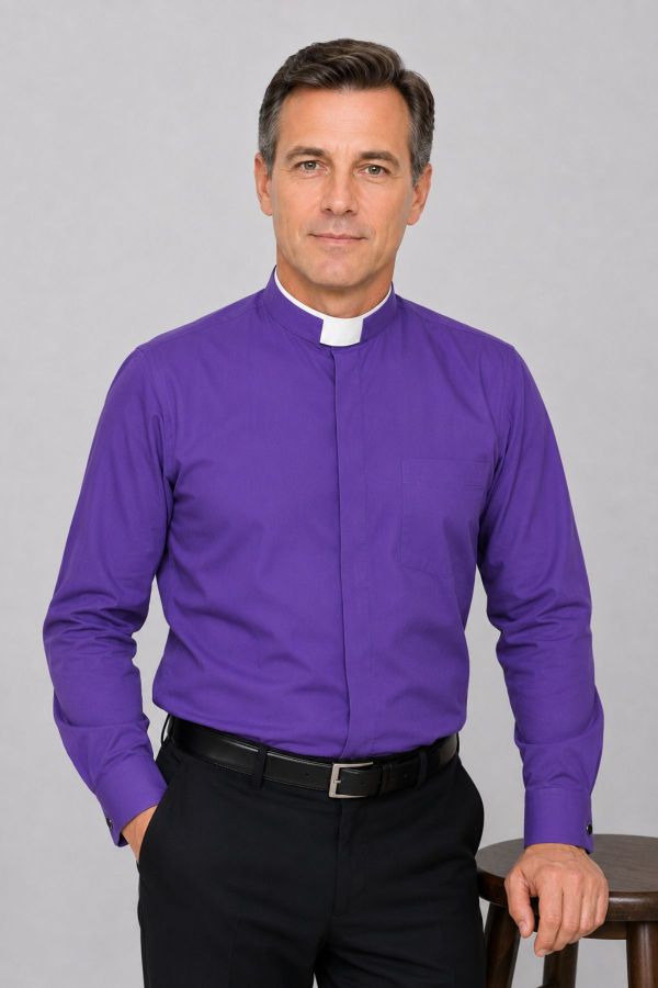 Bishop's Roman Purple Tonsure Collar Clergy Shirt