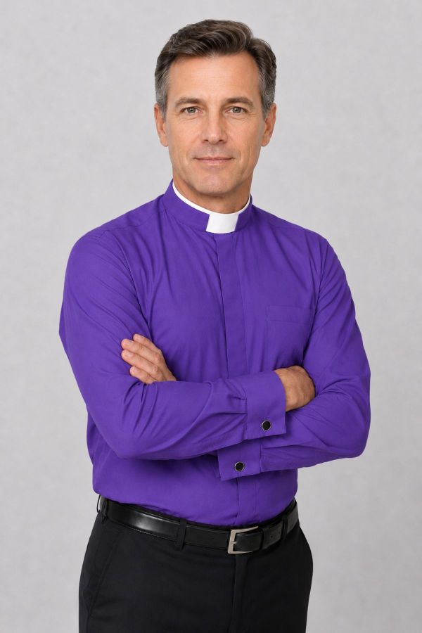 Bishop's Roman Purple Tonsure Collar Clergy Shirt