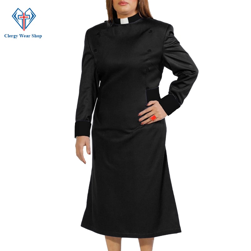 Women Clergy Robe  Black with Red Trim