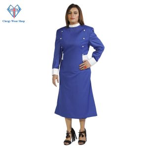 Designer Clergy Dresses Blue with White Buttons
