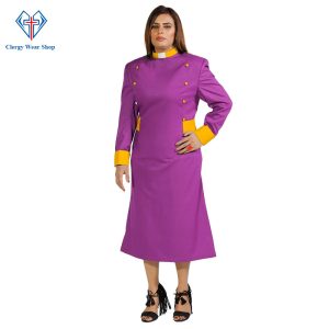 Designer Clergy Dresses Purple with Golden Button