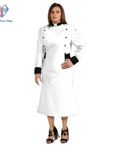 Divine Women’s Clergy Dress White with Black Designer Button