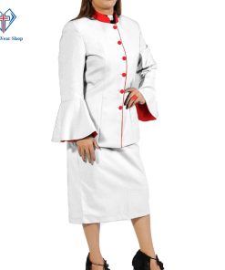 Ladies Clergy Suit White flared sleeve with Red Triming