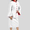 Ladies Clergy Suit White with Red Trim and Flared Sleeves