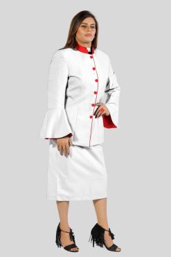Ladies Clergy Suit White with Red Trim and Flared Sleeves