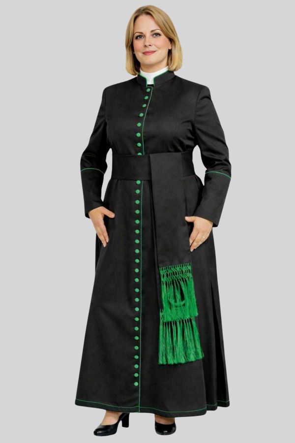 Pastoral Black Cassock with Green Trim for Women