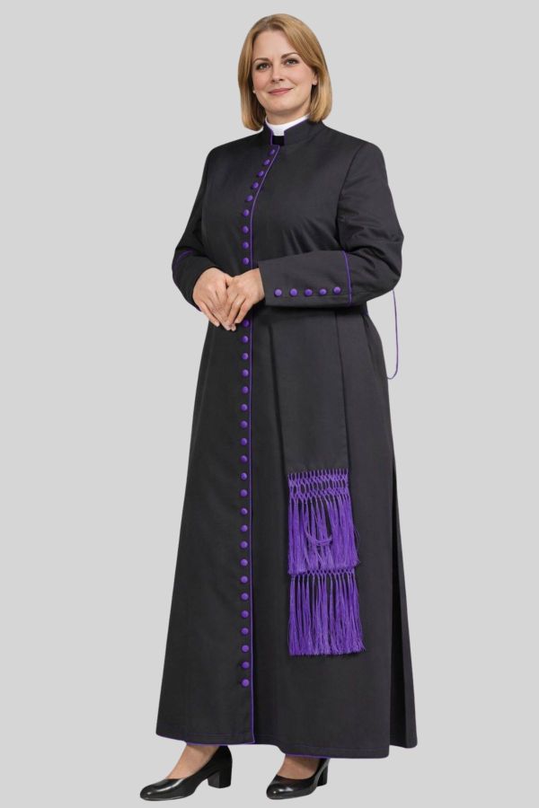 Pastoral Black Cassock with Roman Purple Trim for Women