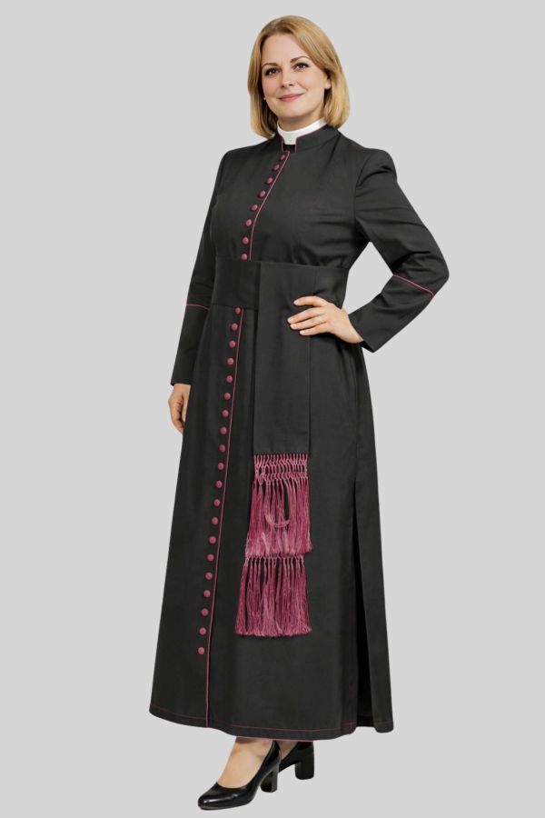 Pastoral Black Cassock with Red Purple Trim for Women