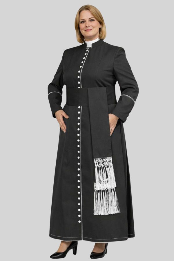 Pastoral Black Cassock with White Trim for Women