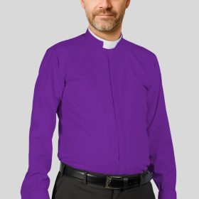 Purple Clergy Shirt with Roman Collar & French Cuffs for Ministers