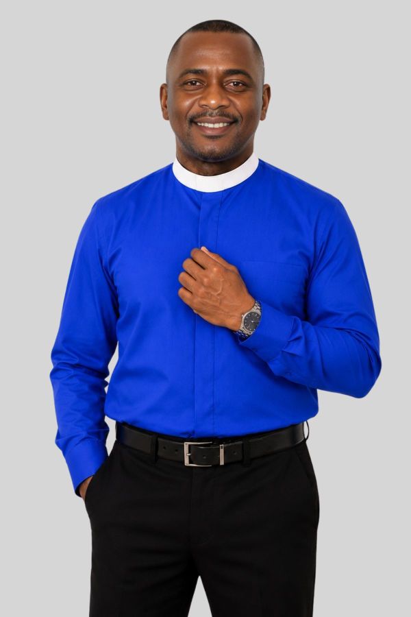 Royal Blue Neckband Clergy Shirt for Bishops
