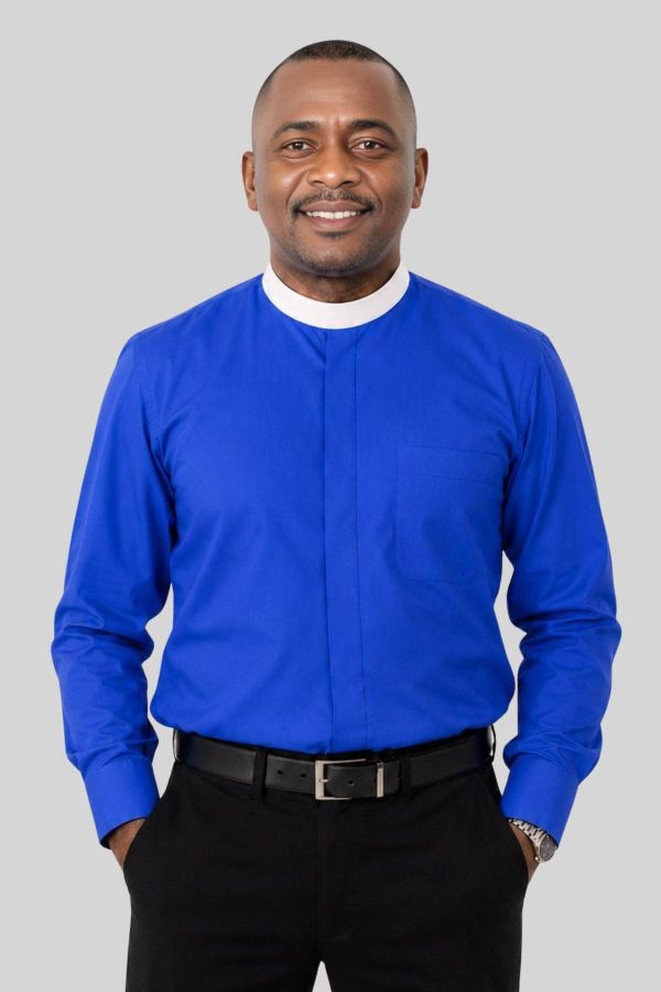 Royal Blue Neckband Clergy Shirt for Bishops