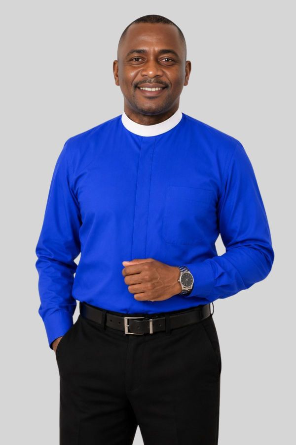 Royal Blue Neckband Clergy Shirt for Bishops
