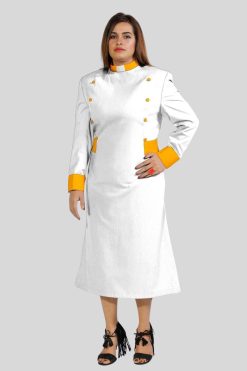 White Clergy Dress with Golden Designer Buttons