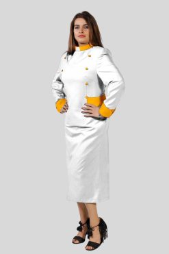 White Clergy Dress with Golden Designer Buttons