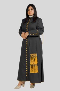 Women Clergy Robe Black with Gold Trim & 33 Button