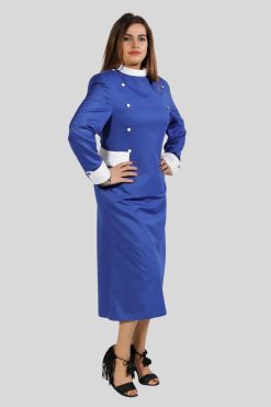 Women’s Clergy Dresses Royal Blue with White Button Accents
