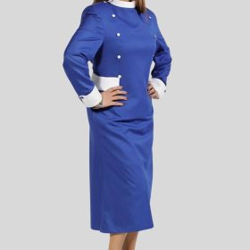 Royal Blue Clergy Dress with White Button Accents