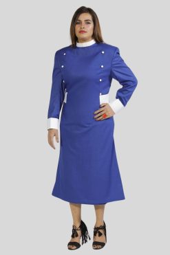 Women’s Clergy Dresses Royal Blue with White Button Accents