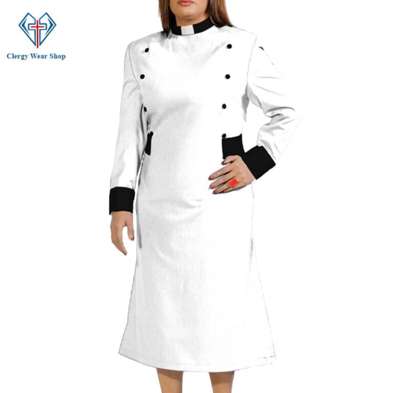 Clergy Dresses White with Designer Button Clergy Wear Shop